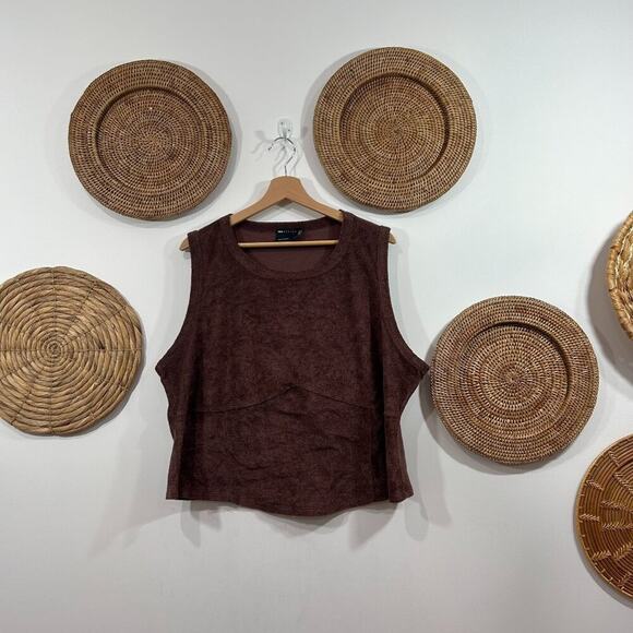 ASOS Curve Neutral Brown Terry Cloth Cropped Tank Top Crop Top Plus Size 20 - Picture 1 of 5